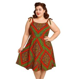 Riddella Modell Plus Size Vintage Geometric Paisley Retro Midi Sundress Size 16